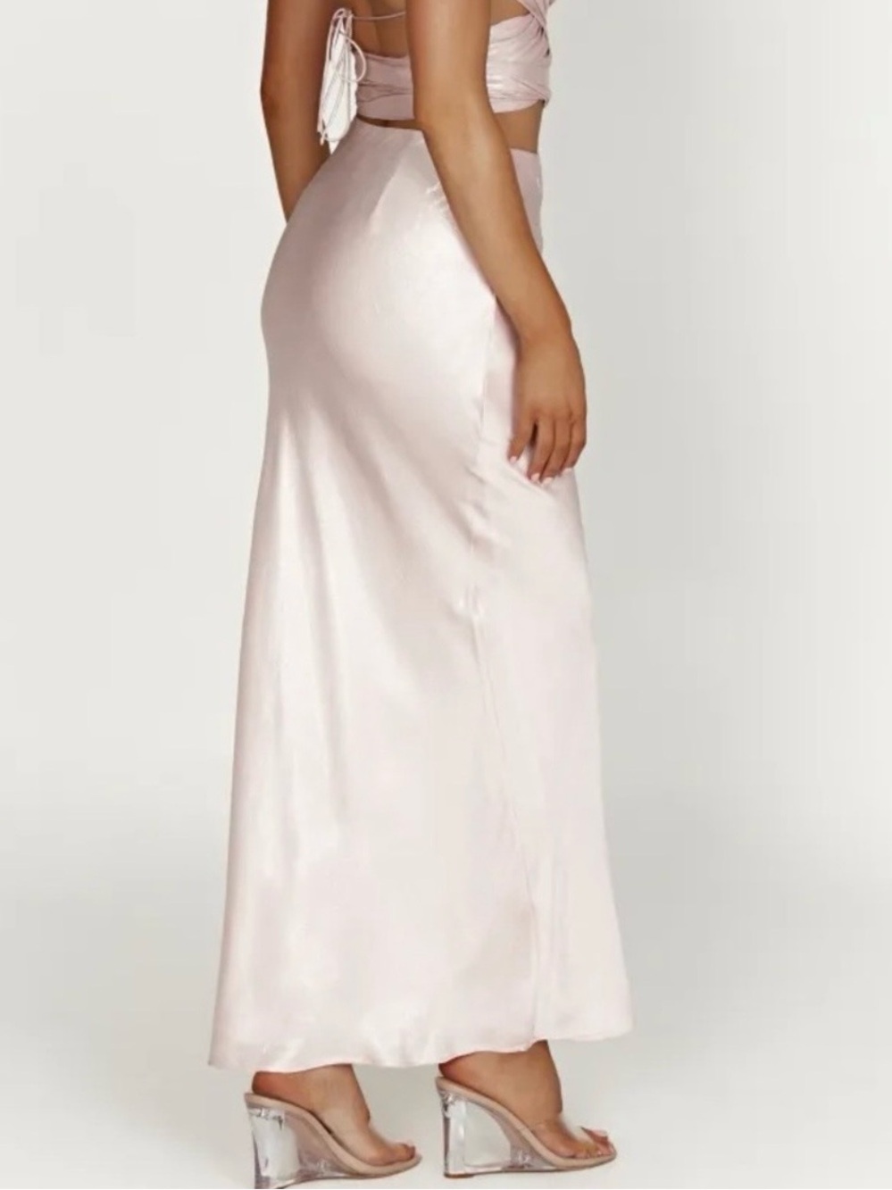 Raine Satin Maxi Skirt in Light Pink
